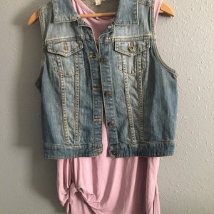 Jean jacket and pink shirt (: